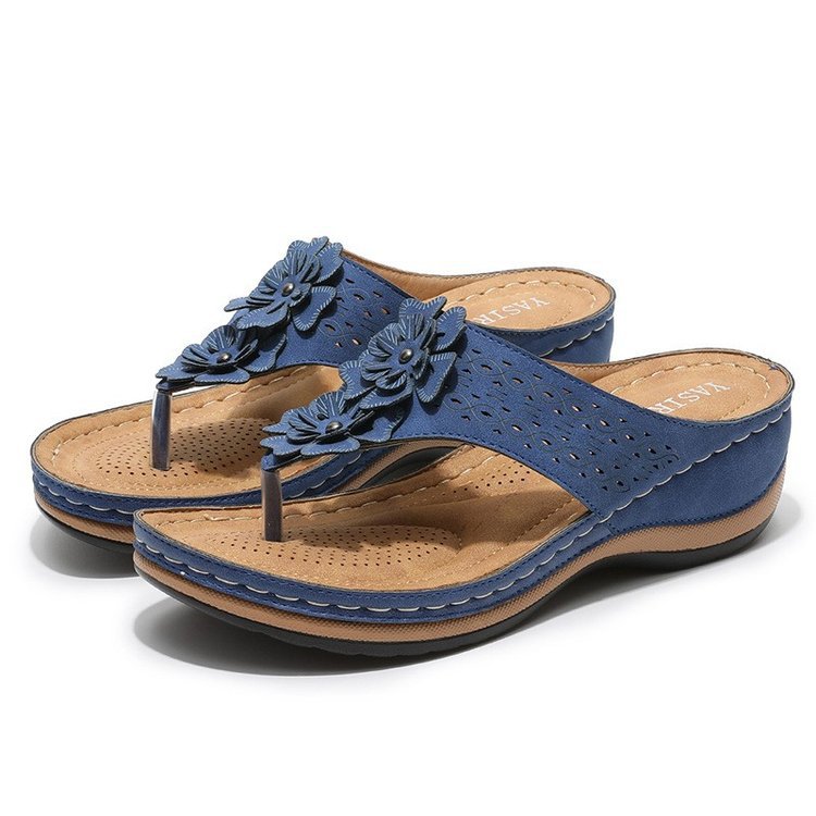 Casual Breathable Round Head Flat Flower Herringbone Sandals