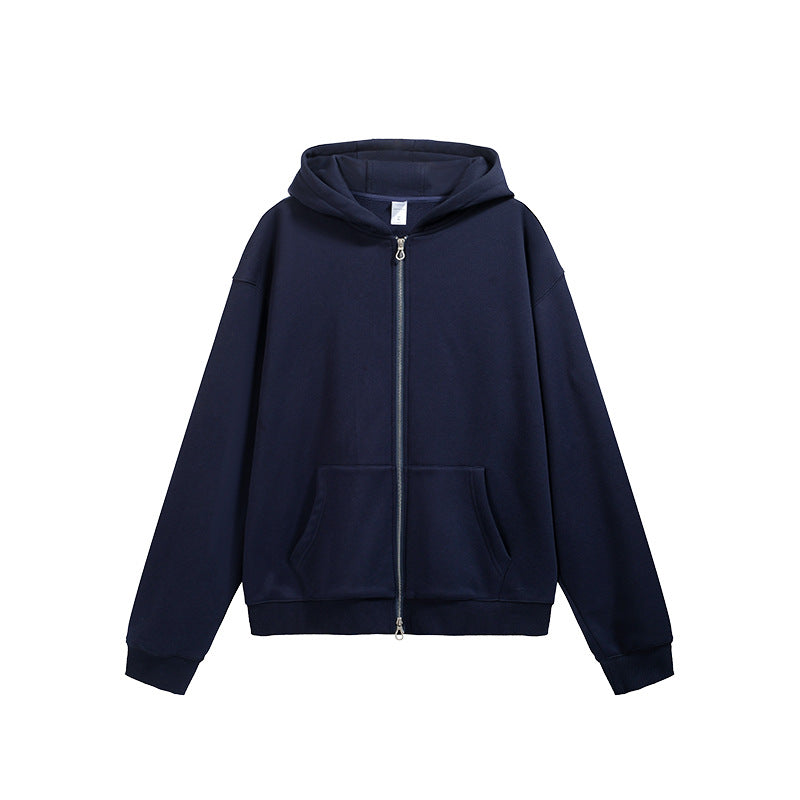 Flame Single-layer Fleece-lined Hooded Jacket Solid Color Double-headed Zipper Jacket