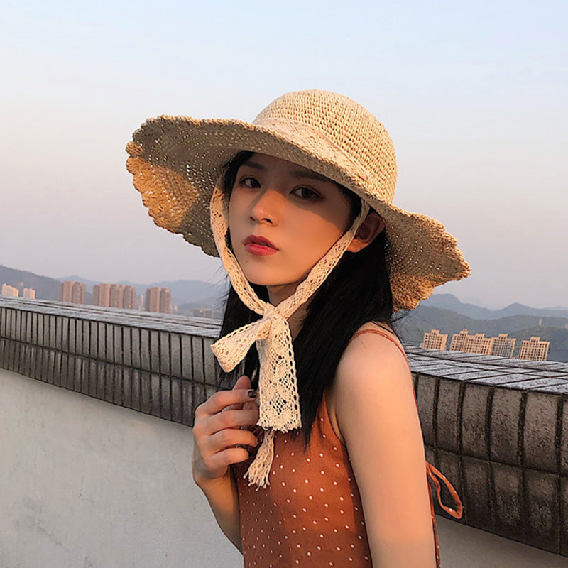 Straw Hat Women's Lace Beach Straps