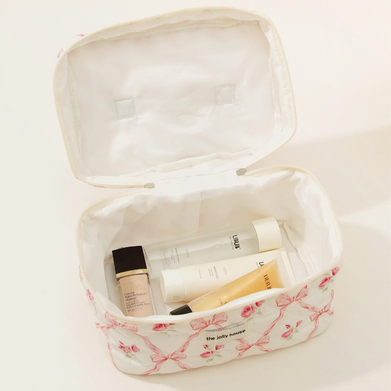 Bow Cotton Makeup Bag Ins Large Capacity Storage Wash Bag Good-looking Portable