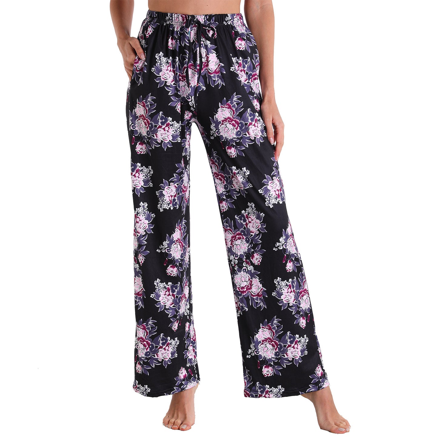 Stretch Cotton Straight-leg Pants Printing Elastic Cord Trousers