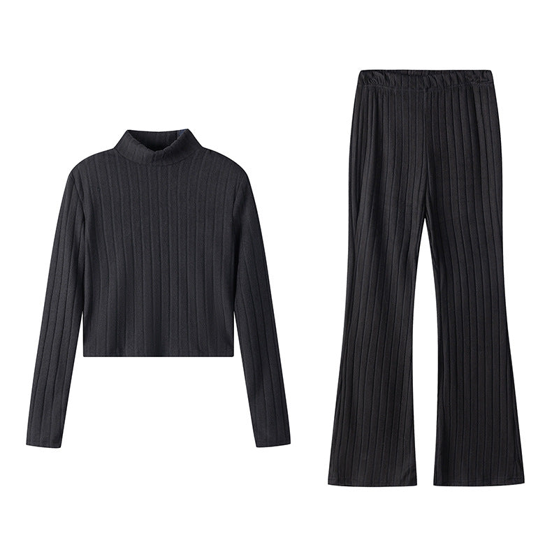 Knitted Long-sleeve Suit Hooded Sweater Trousers
