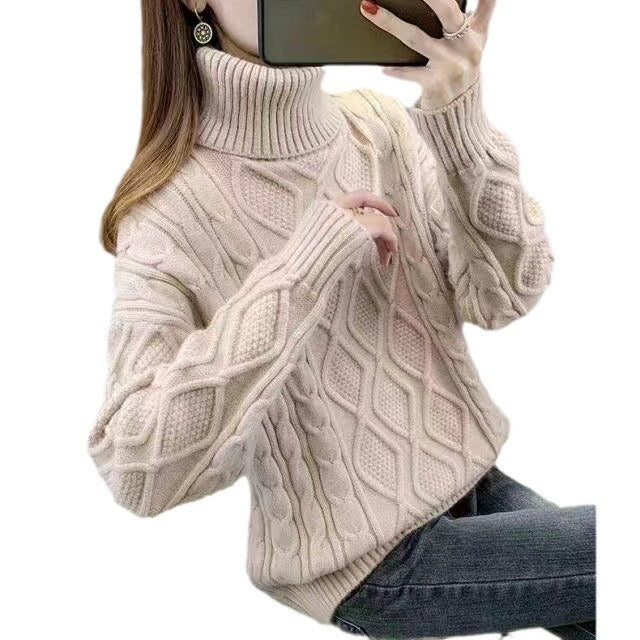 Women's Two-lapel Korean Style Lazy Style Solid Color Thick Twist Sweater