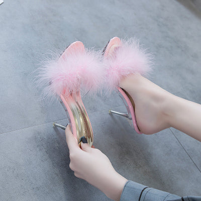 Crystal Wool Slippers For Ladies Fall