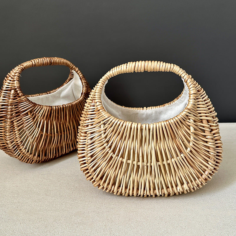 Wicker Rattan Weave Bag Summer Portable Retro