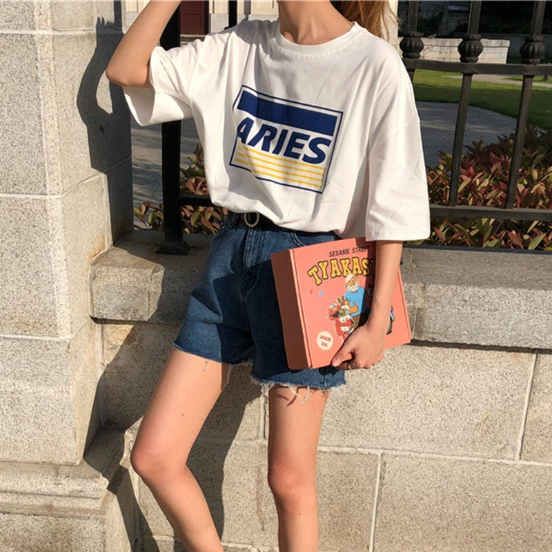 Loose Letter Print Short-sleeve T-shirt