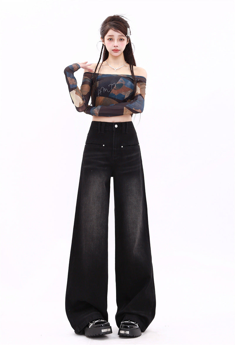 Retro Washed Straight Jeans til damer