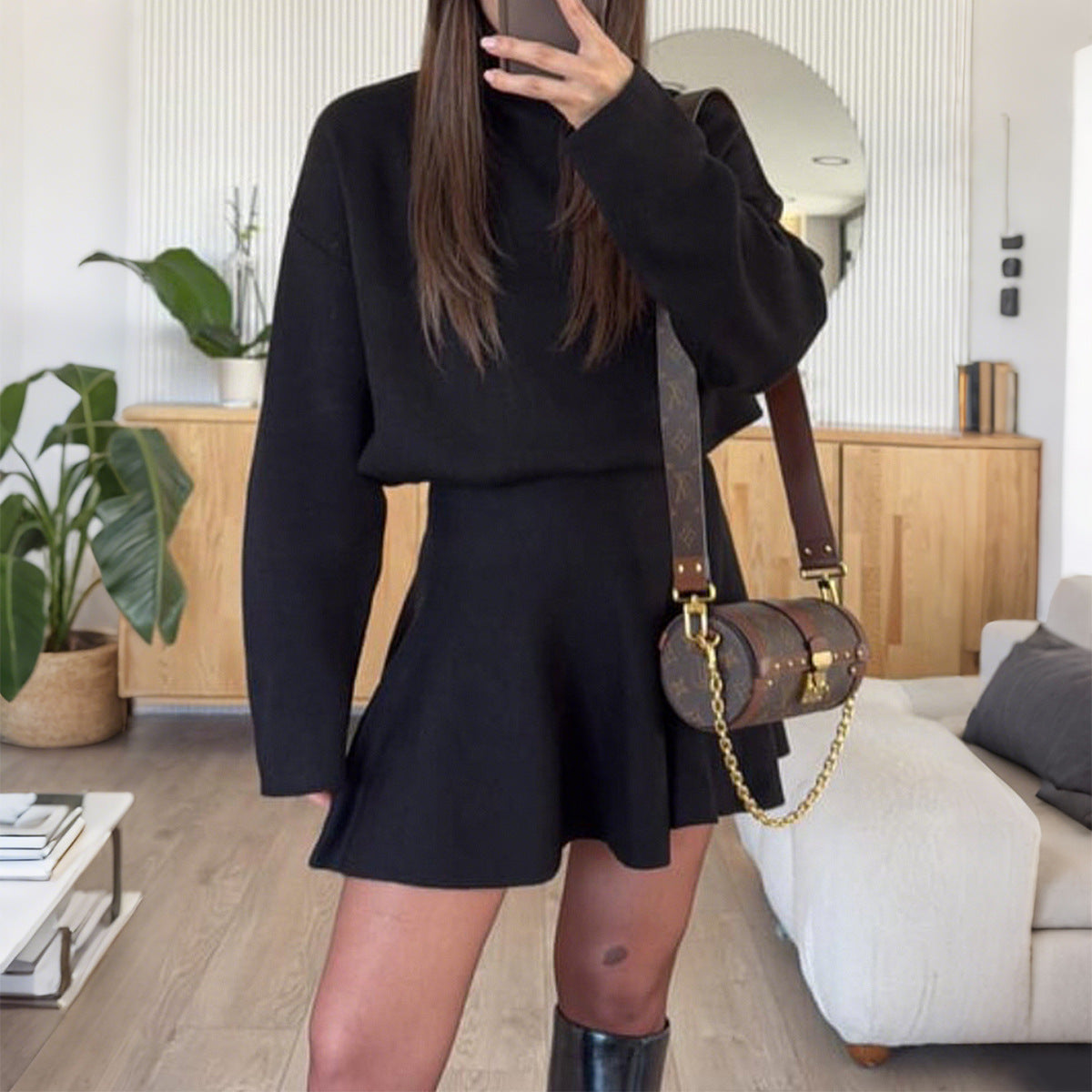Casual Vacation Style Sweater Long Sleeve Skirt Dress Women's Clothing
