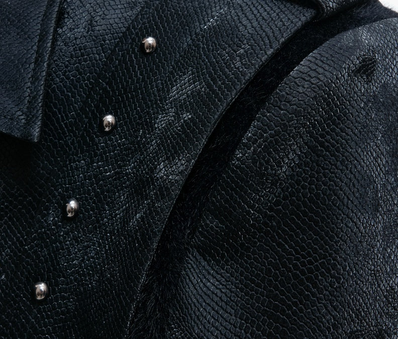 Heavy Rivet Embroidered Design Leather Short Jacket