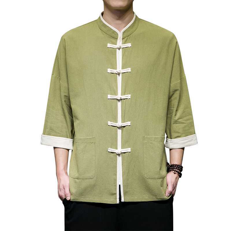 Chinese Style Summer Thin Cotton Linen Short Sleeve Shirt Chinese Button Knots Tang Suit