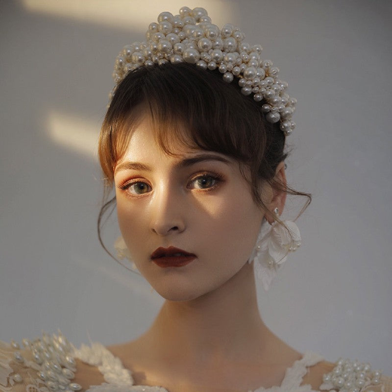 Pearl Crown Headwear Handcrafted Retro Curly Hair Styling Accessories