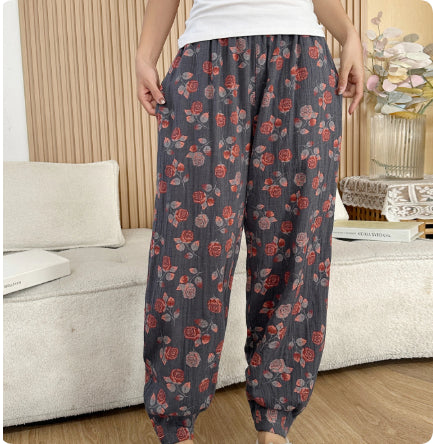 Spring And Autumn Purified Cotton Pajama Pants Large Size Home Thin Printing