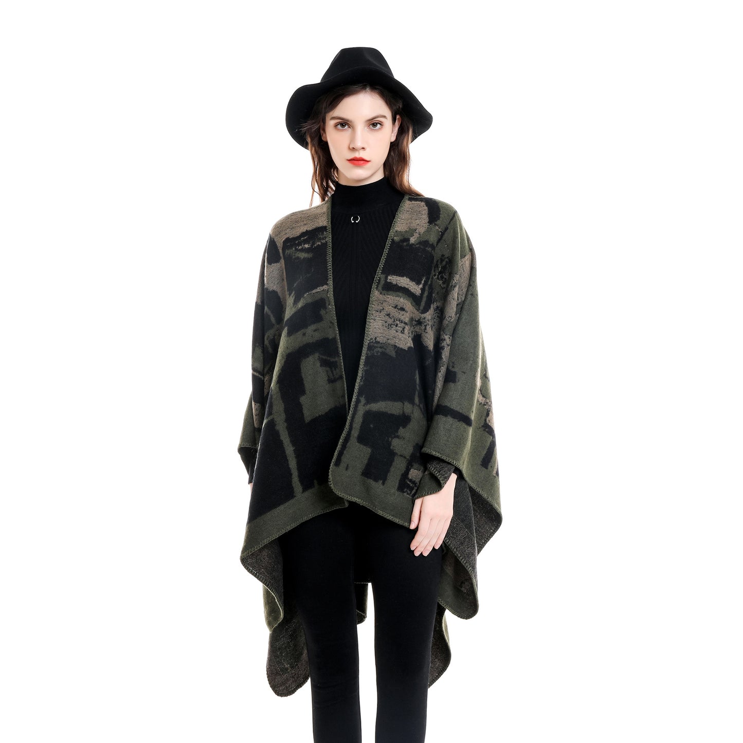 Irregular Geometric Check Pattern Imitation Cashmere Big Shawl
