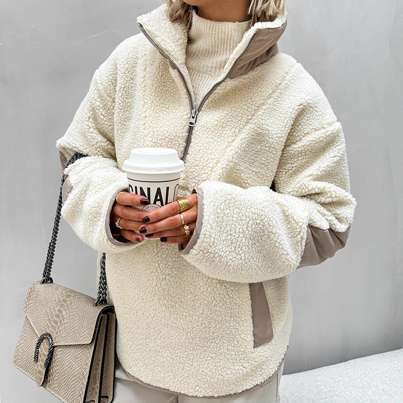 Plysset Løs Revers Pullover Trøje