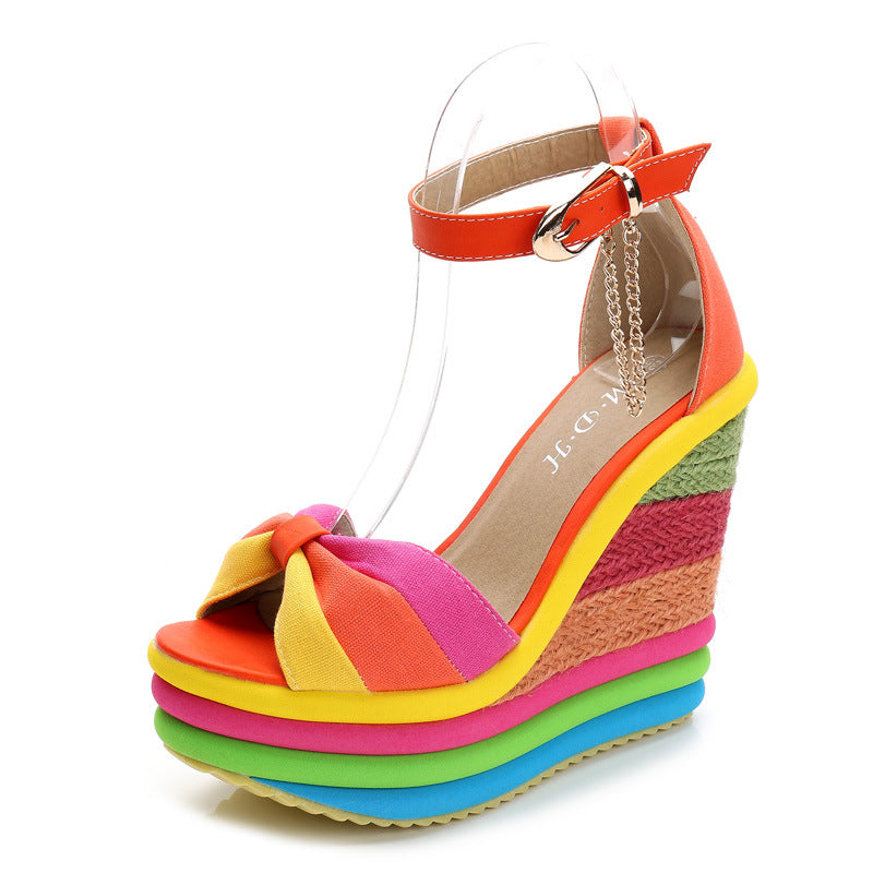 New super high heel wedge sandals straw