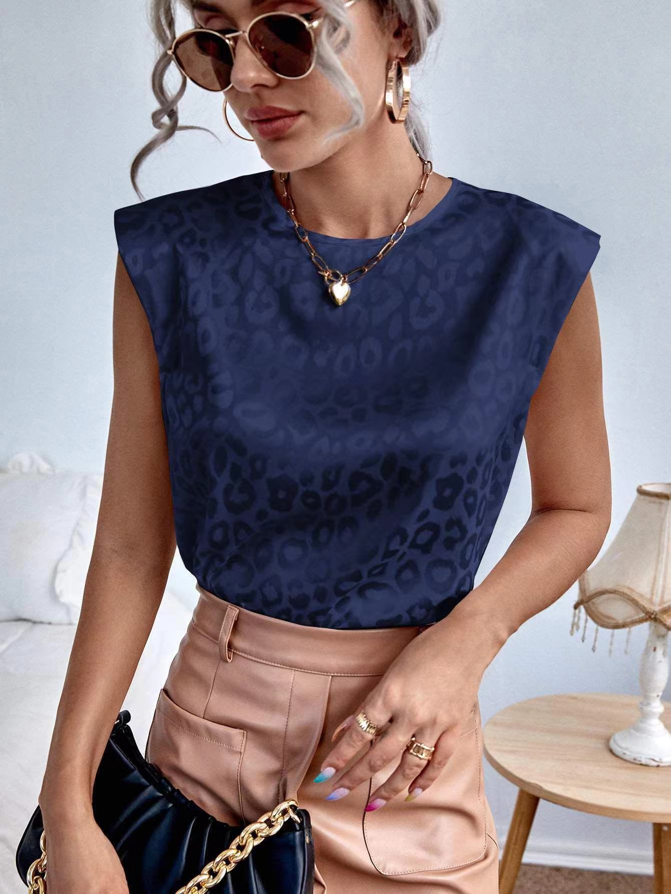 Womens Relaxed-fit Satin Short-sleeve Top