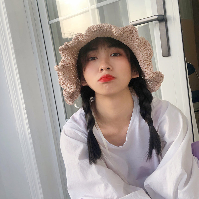 Lace Up And Upturned Cute Papyrus Ins Wind Pastoral Grass Woven Hat