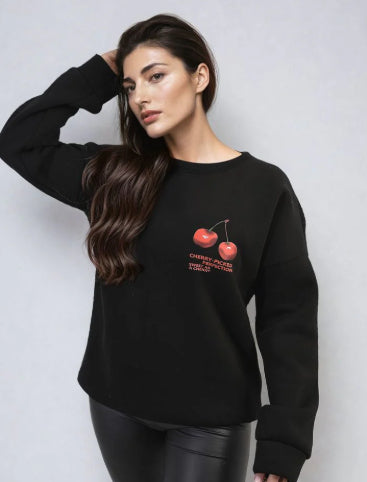 Sweater med rund hals, print og lange ærmer til kvinder