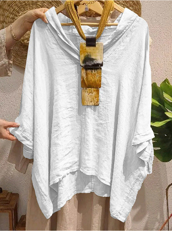 Womens Fashionable Casual Cotton-Linen Loose Shirt