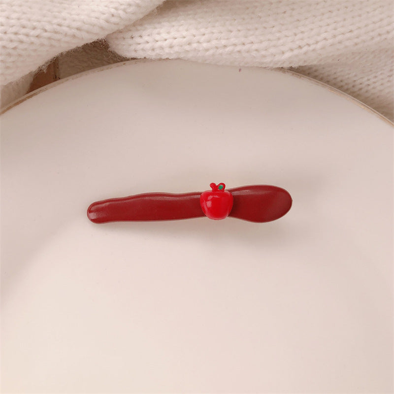 Red Stereo Love Heart-shaped Hairpin French Retro Dots Willow Leaf Clip