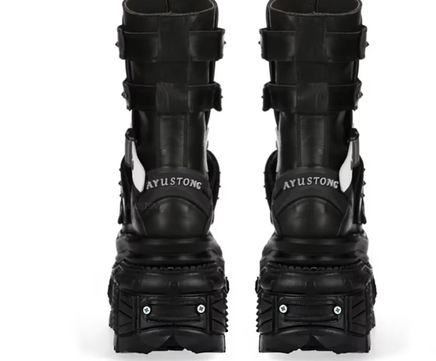 Female Punk Platform Studded Motorcycle Boots