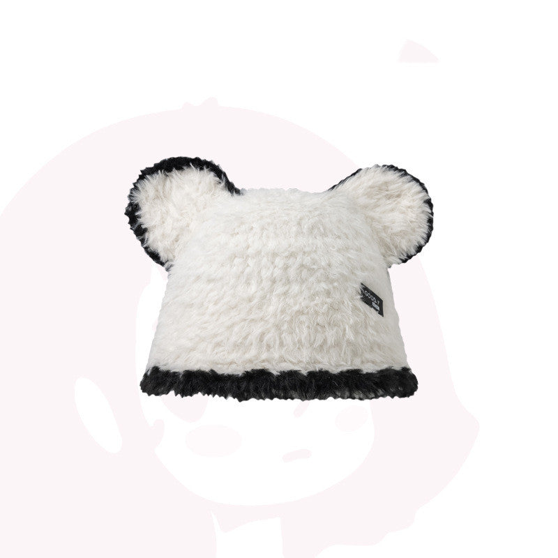 Cute Bear Black And White Bucket Hat Women's Contrast Color Warm