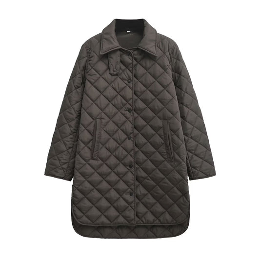 Women's Lapel Rhombus Loose And Warm Cotton-padded Coat