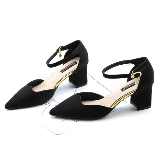 Women's Thick Heel High Heel Sandals Mid-heel Pointed Hollow Single Shoes