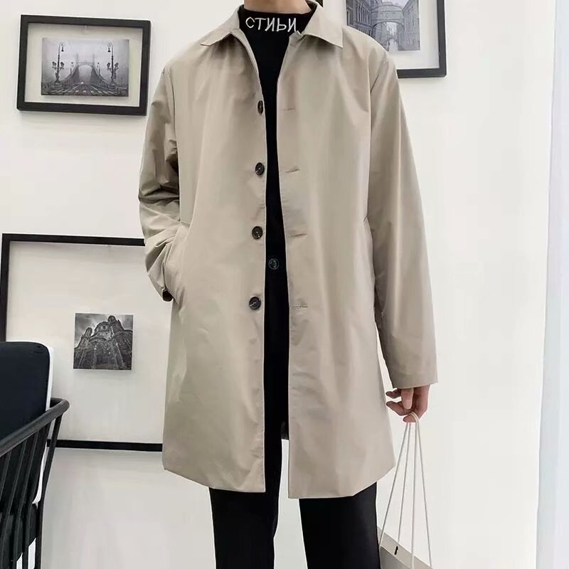 Trenchcoat Herre Mellemlang Forår Og Efterår Fritid
