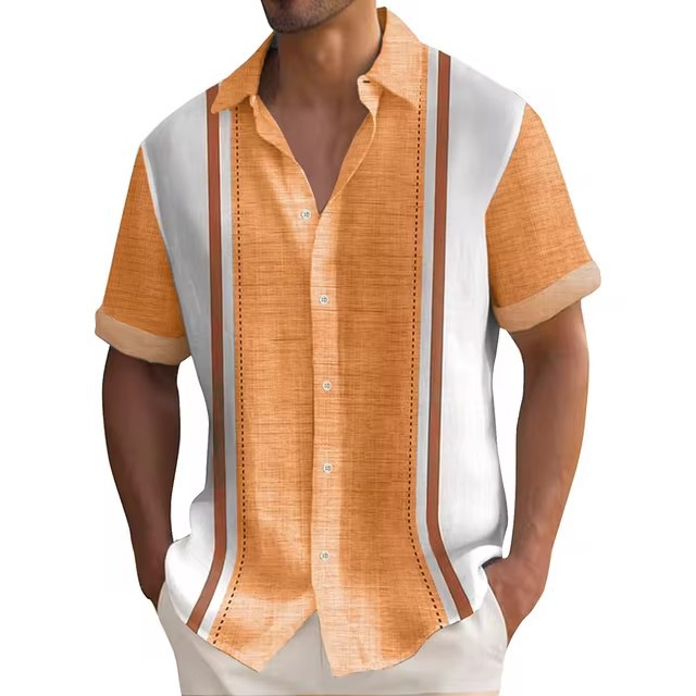 Digital Printing Summer Striped Shirt Male