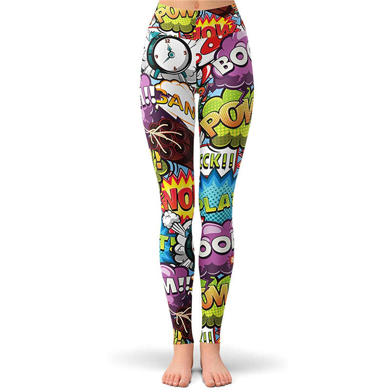 Cartoon Print Peach Hip High Waist Hip Lift Yoga Pants