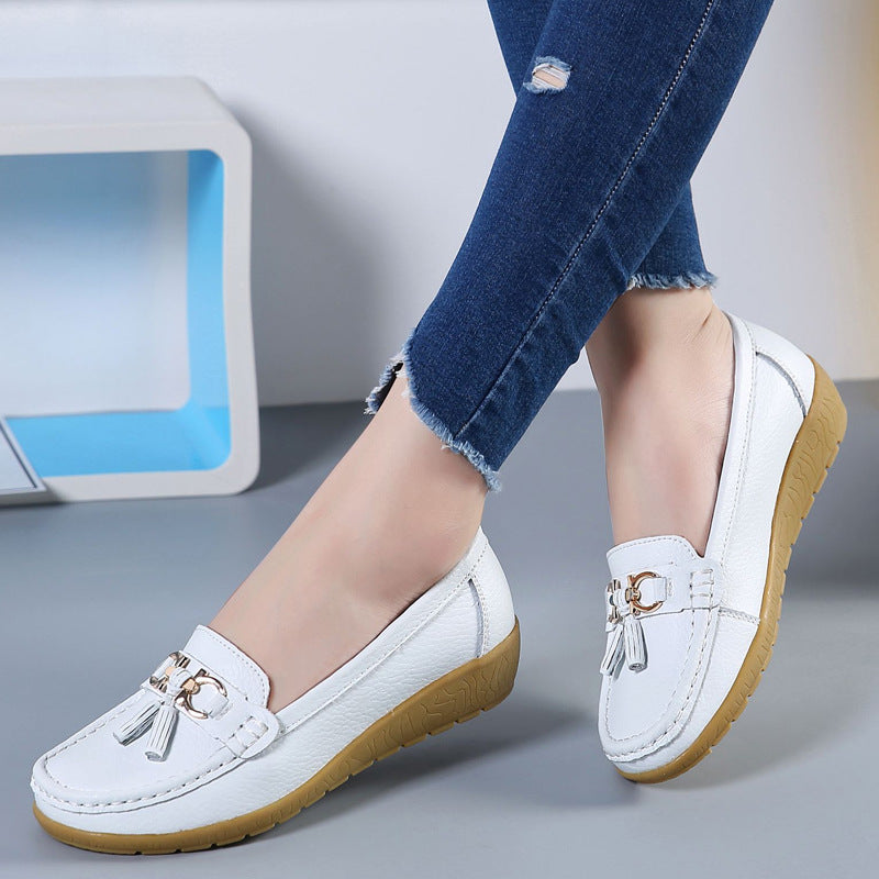 Genuine Leather Non-slip Beef Tendon Flat Loafers Women's Pumps Slip-on Plus Size Women's Shoes