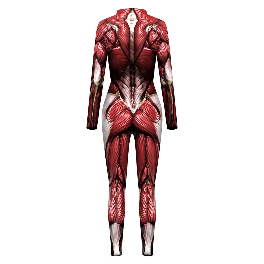 Red Body Muscle Print Bodysuit
