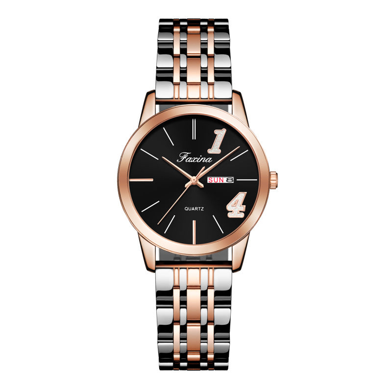 Steel band waterproof couple quartz watch