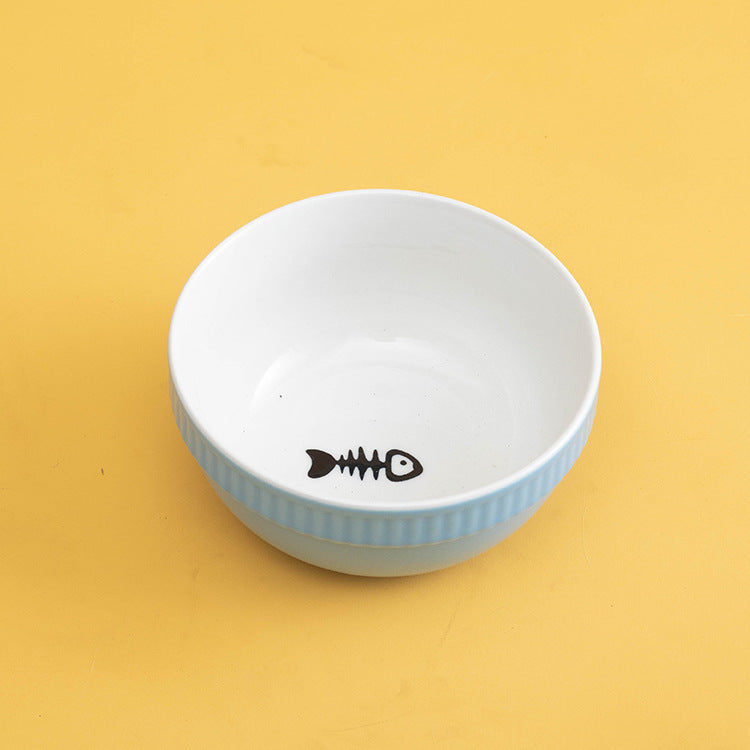 Ceramic Pet Bowl High Foot Neck Protection Snacks Anti-black Chin Oblique Mouth