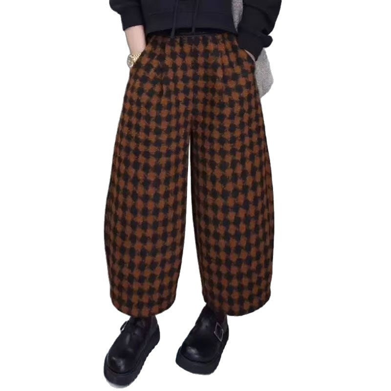 Plaid Casual Wide-leg Pants For Women New Style Loose-fit Plaid Design