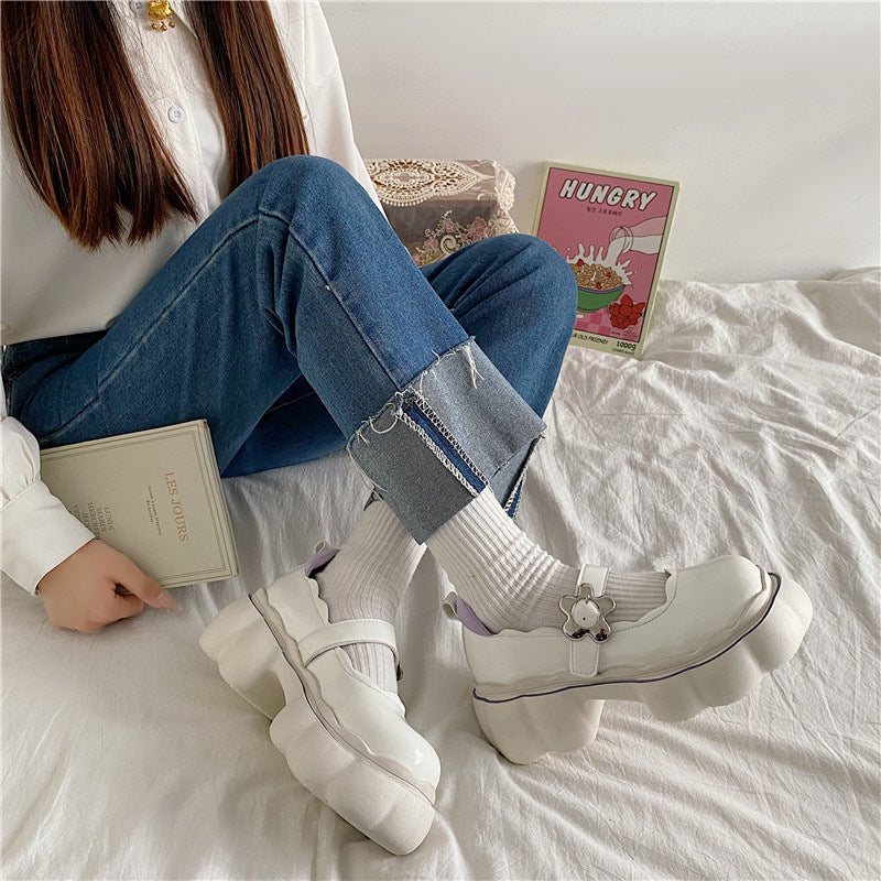 Women's Fashion Flower Platform Small Leather Shoes