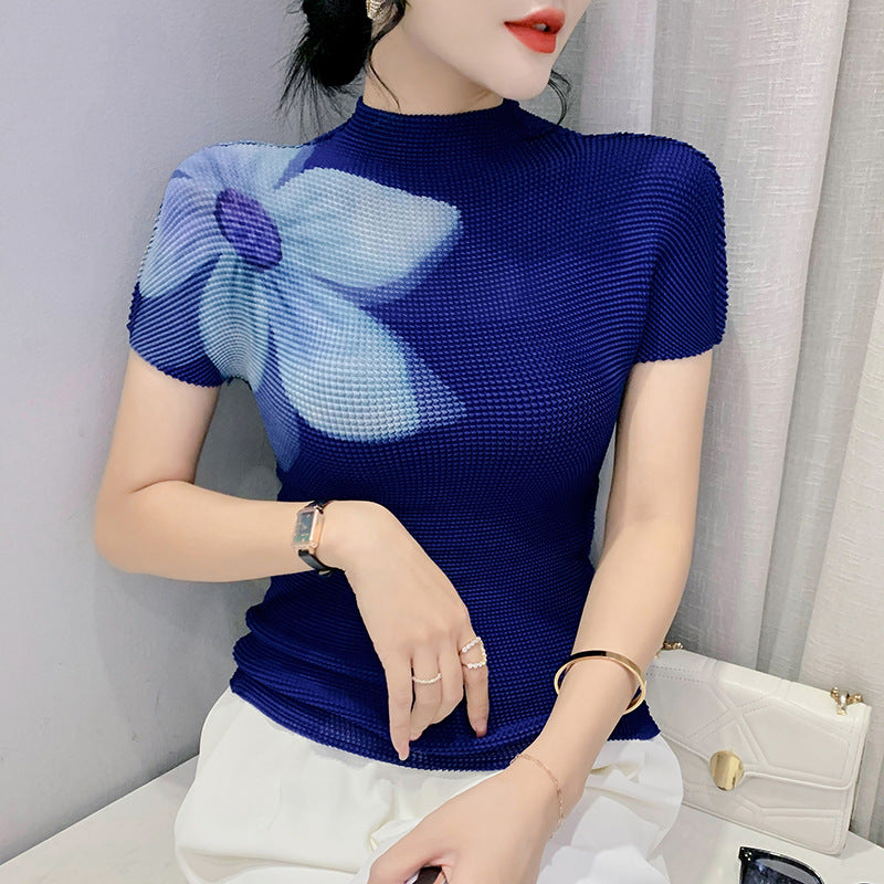 Printed Summer Fashion Large Flower Slimming Short-sleeved T-shirt 3D