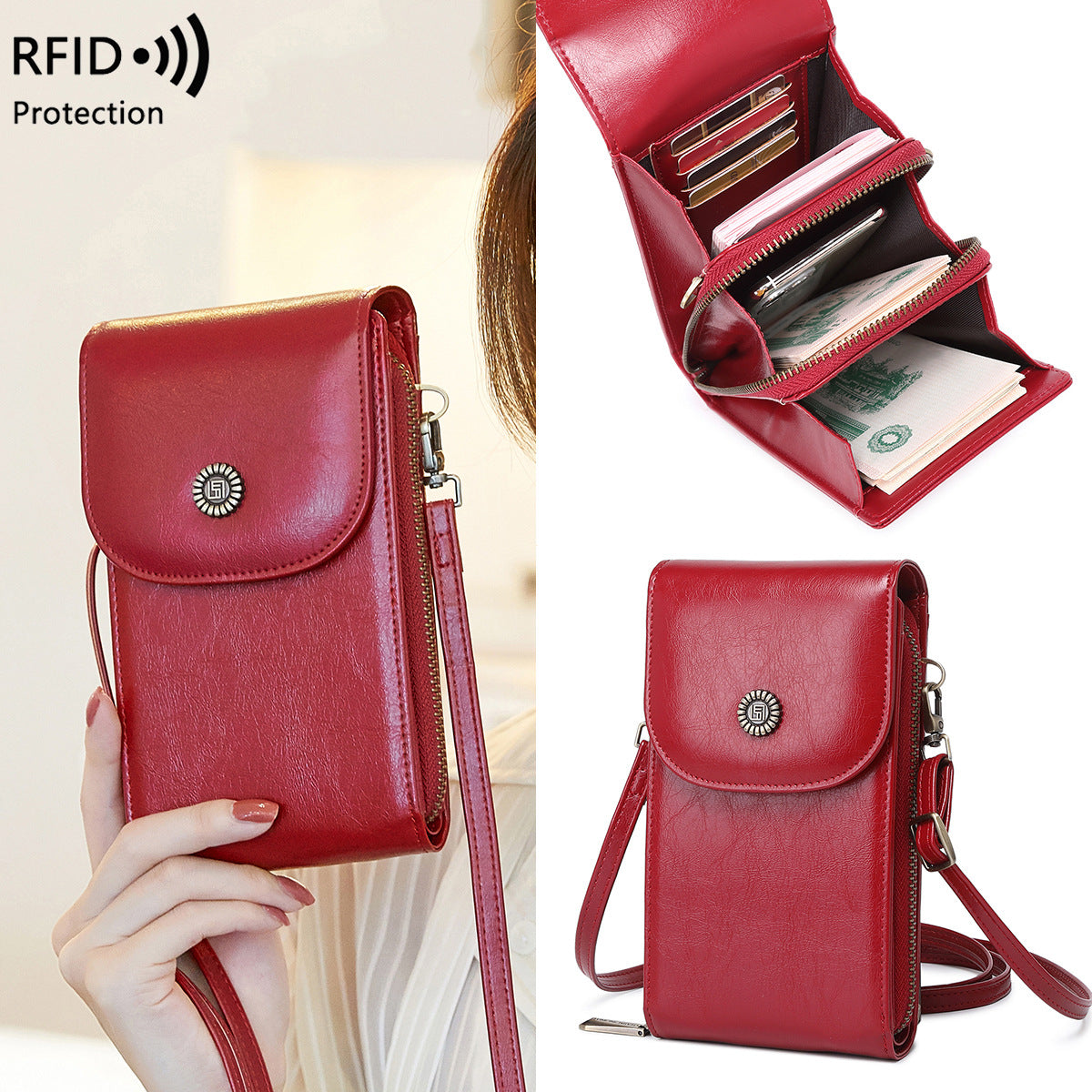Anti-magnetic Phone Bag Retro Wax Leather Phone Case