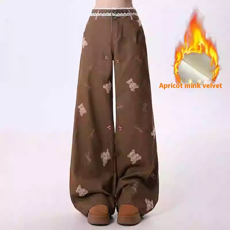 Cartoon Embroidery Straight Leisure Harajuku Lazy Wide-leg Jeans