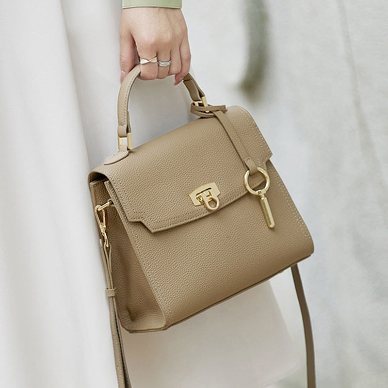 Top Layer Cattlehide Leather Fashion Portable Crossbody Small Square Bag