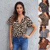 Women's Leopard Print V Neck Loose Large Size Short Sleeve Top