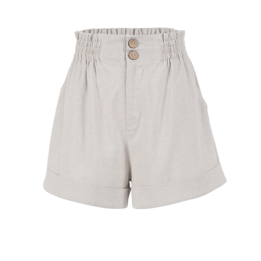 Cotton Linen Leisure Sports Elastic Waist Retro Small Design