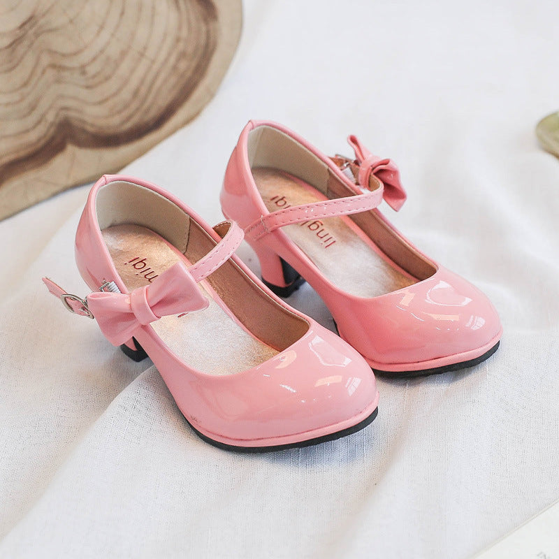 Fashion Girls' Solid Color High Heel Casual Leather Shoes