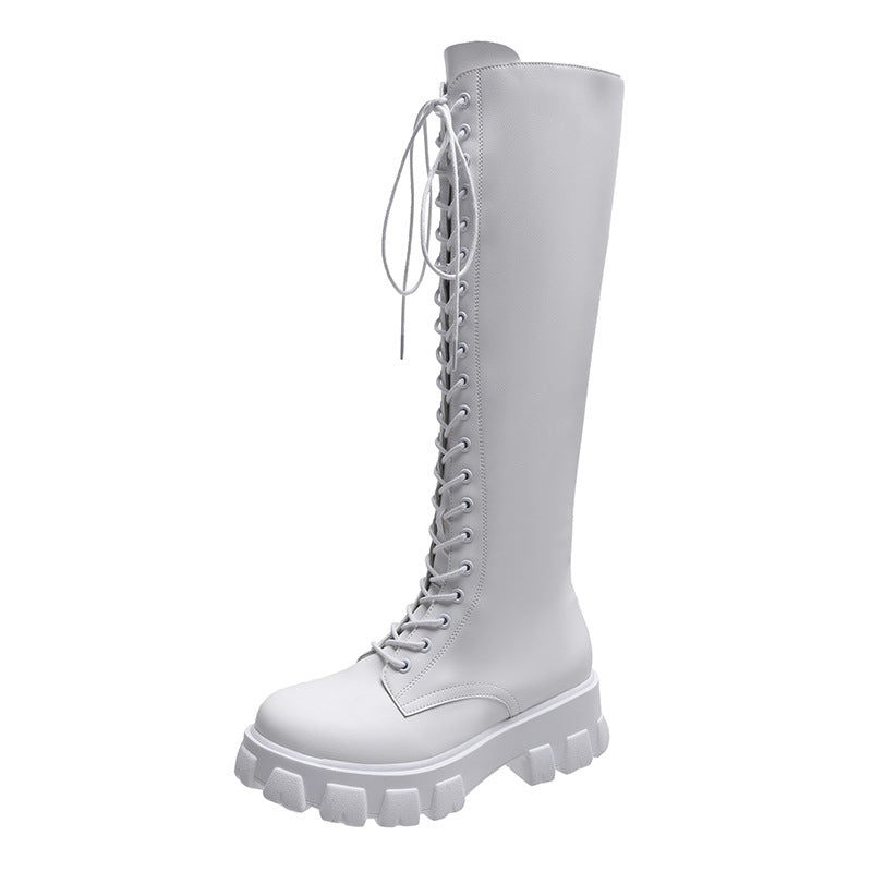 Women's British Style Front Lace-up Round Toe Martin Boots