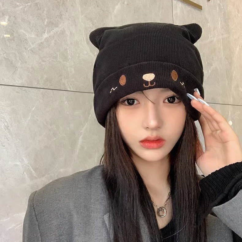 Knitted Hat Woolen Cap Riding Warm Velvet Padded Thickened