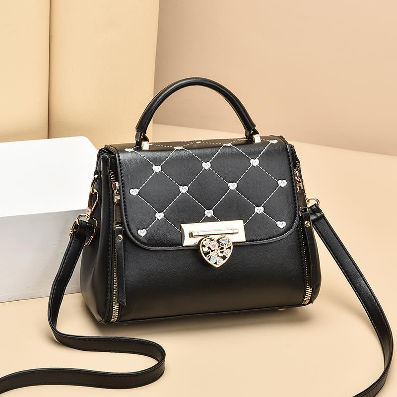 New Middle-aged PU Female Solid Color Small Square Metal Bag