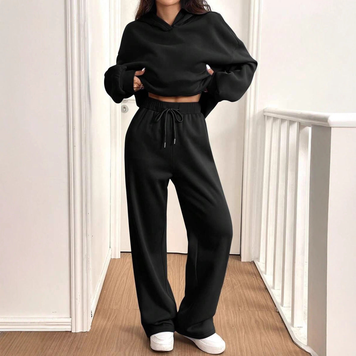 Womens Casual Warm Hooded Top And Pants Set