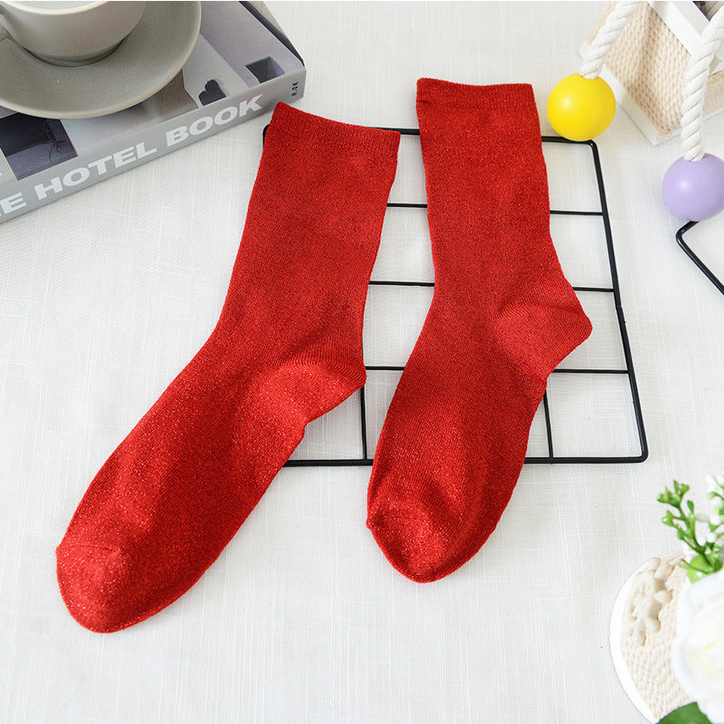 Women's Solid Color Thin Breathable Japanese Lurex Socks