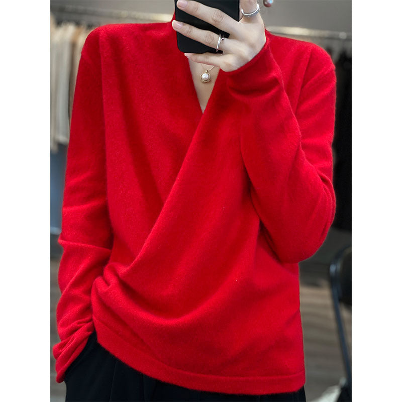 Pure Wool V-neck Women's Sweater